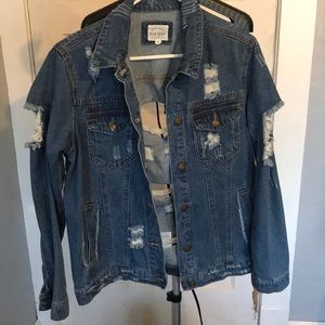 Distressed denim jacket